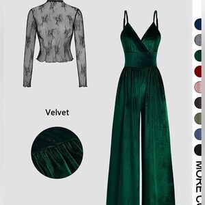 Elegant Velvet Christmas Green Jumpsuit